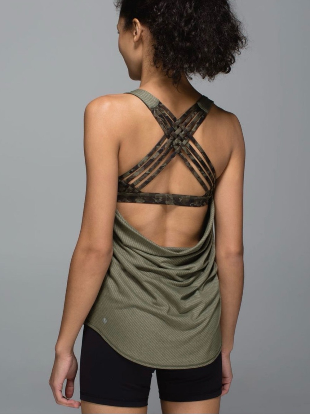 lululemon free to be wild built in bra tank top heathered camo green 4